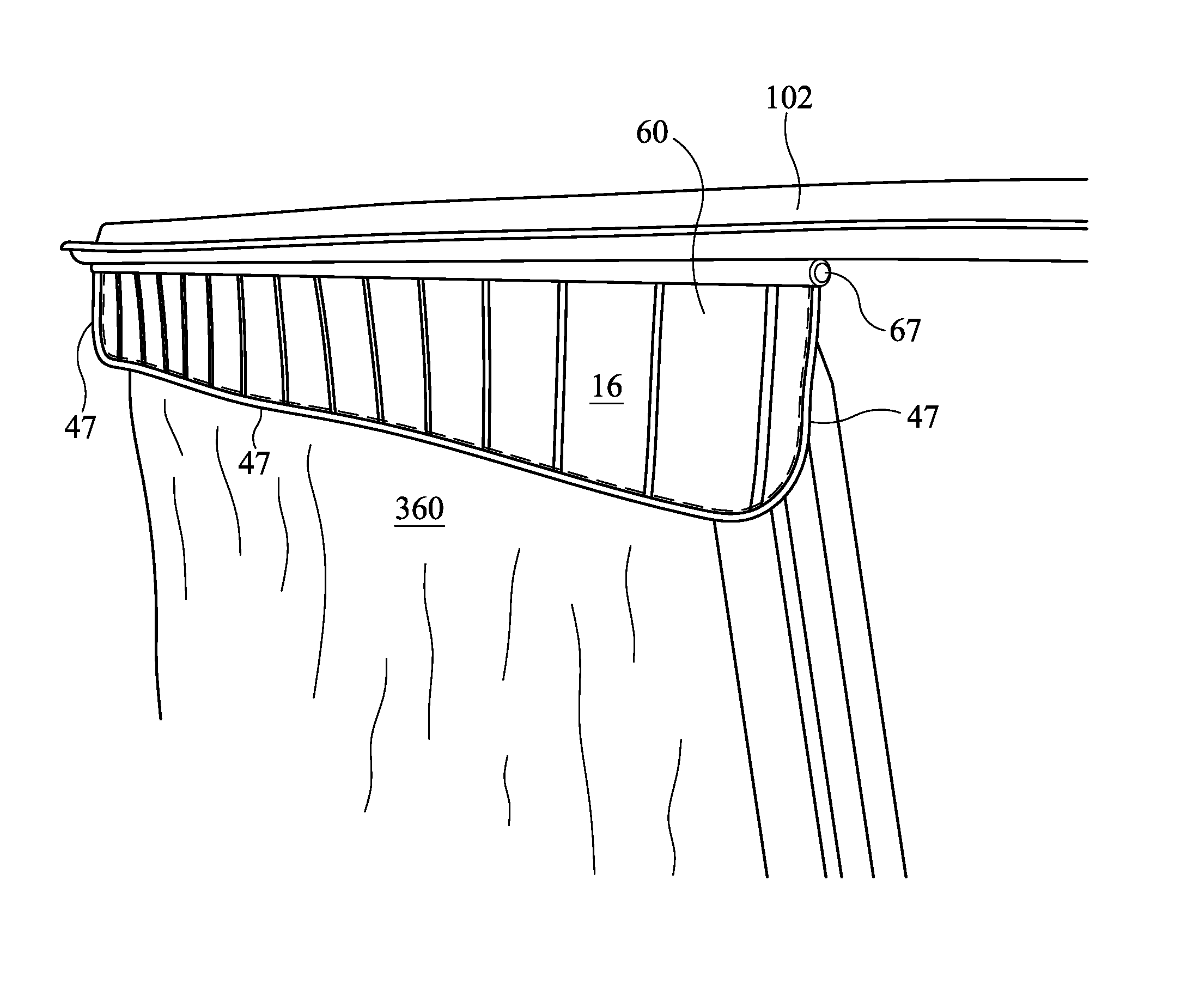 Hard yet flexible valance for an enclosure mounted to a golf car roof