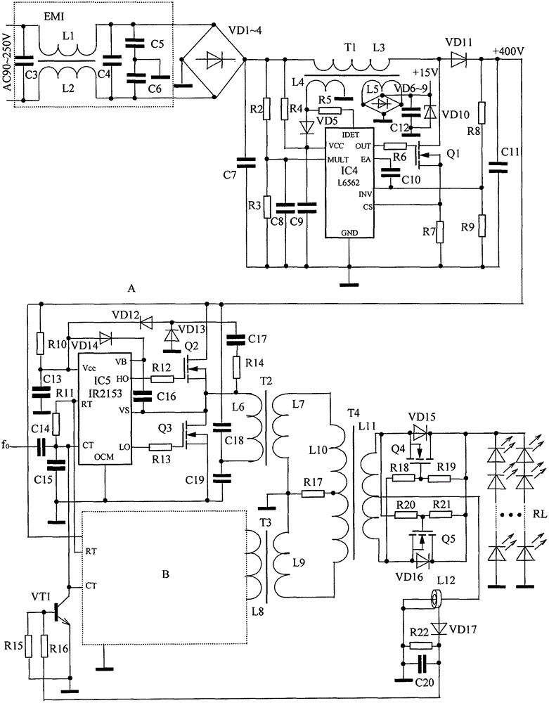 Double half-bridge injection phase-locked light-emitting diode led array lights