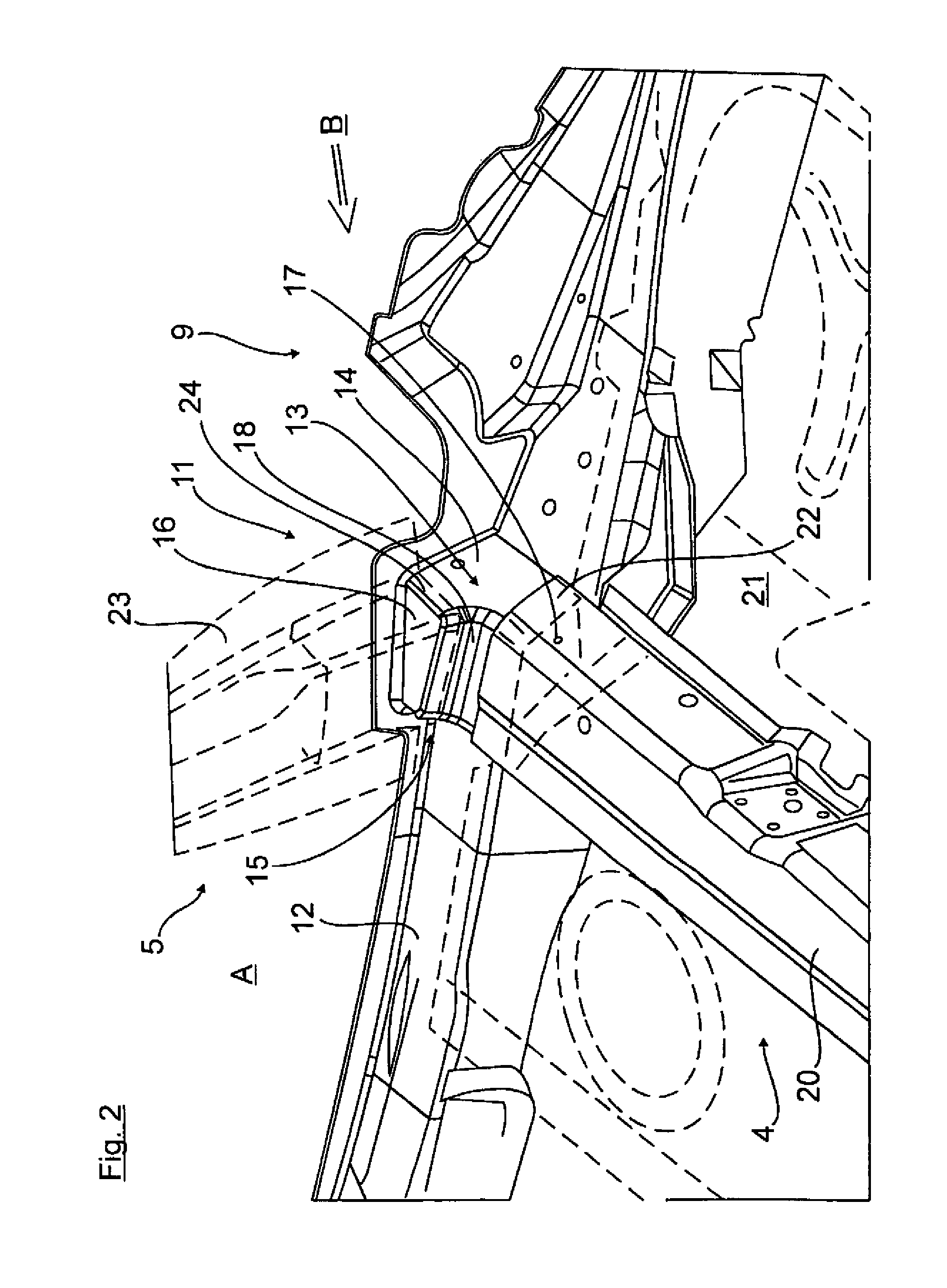 Vehicle body structure with body reinforcement behind the second row of seats