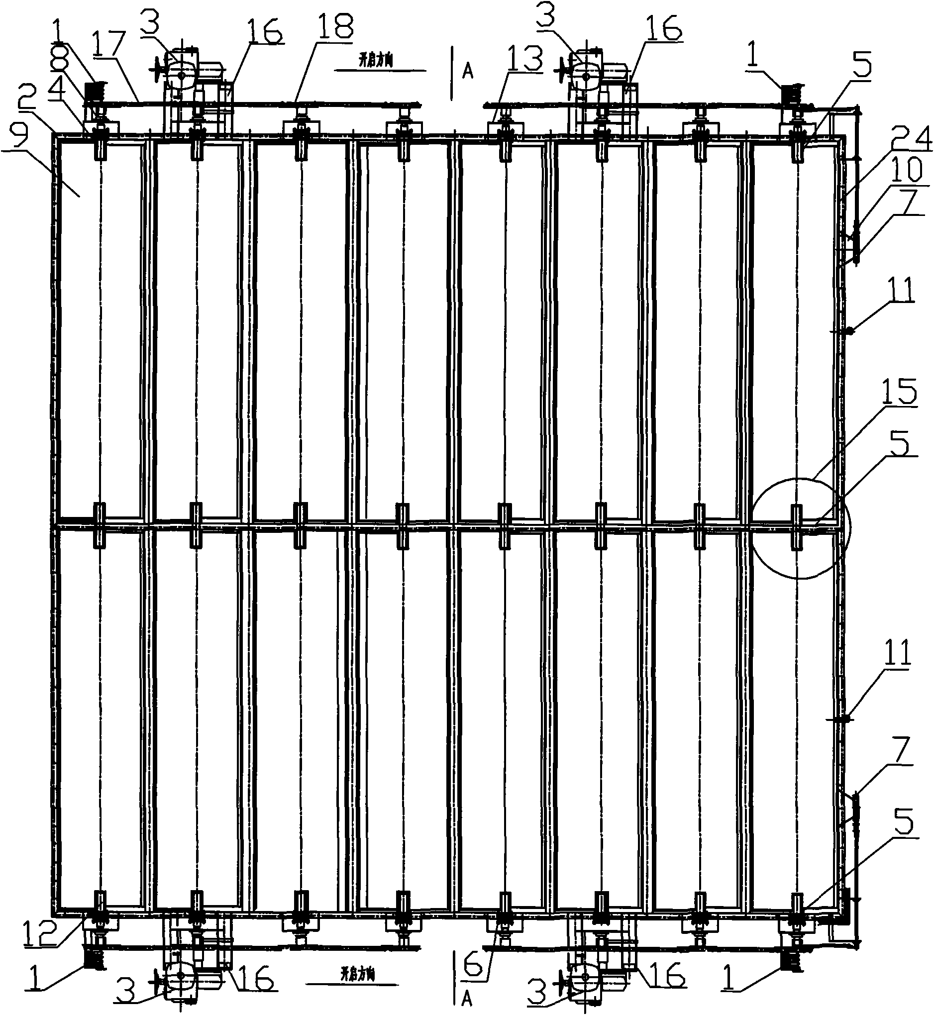 Vertical multi-drive series connection blade shutter type desulfuration baffle door