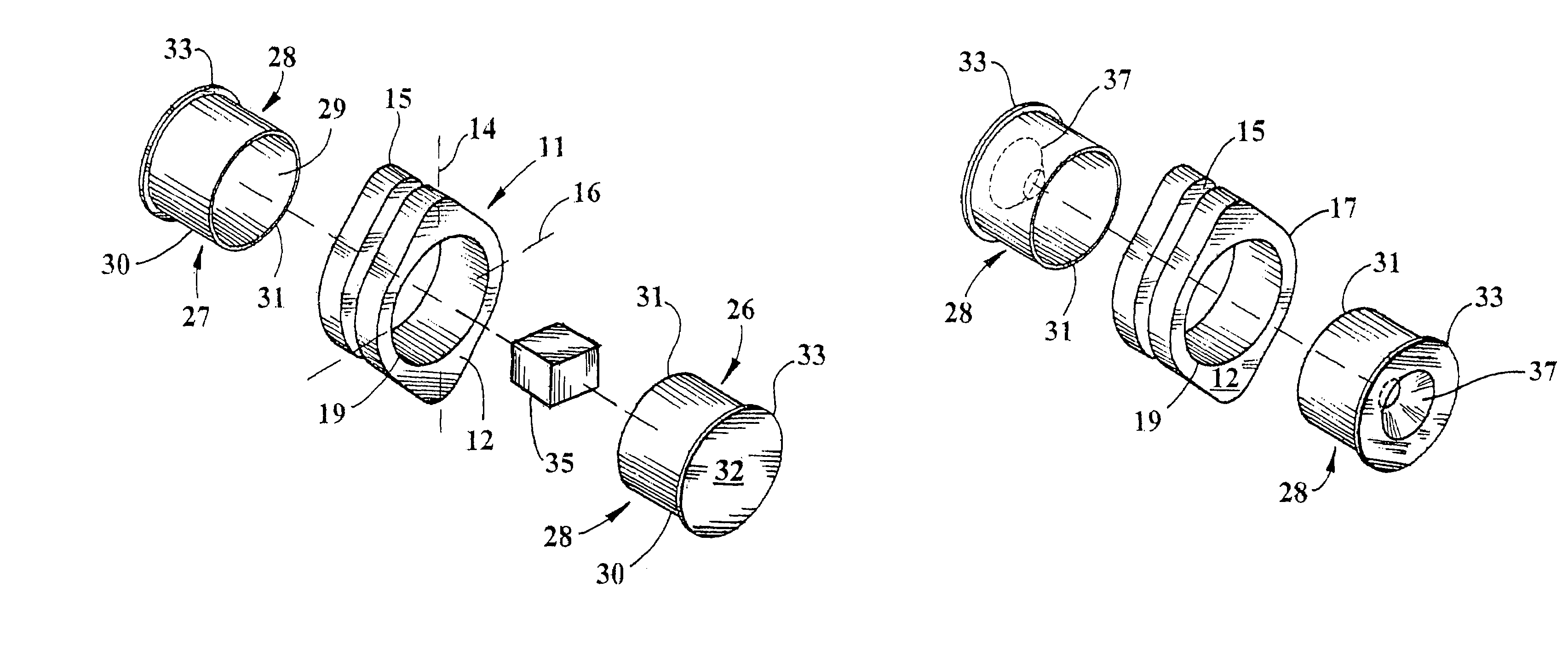 Vibration dampening device for a strung sports racquet