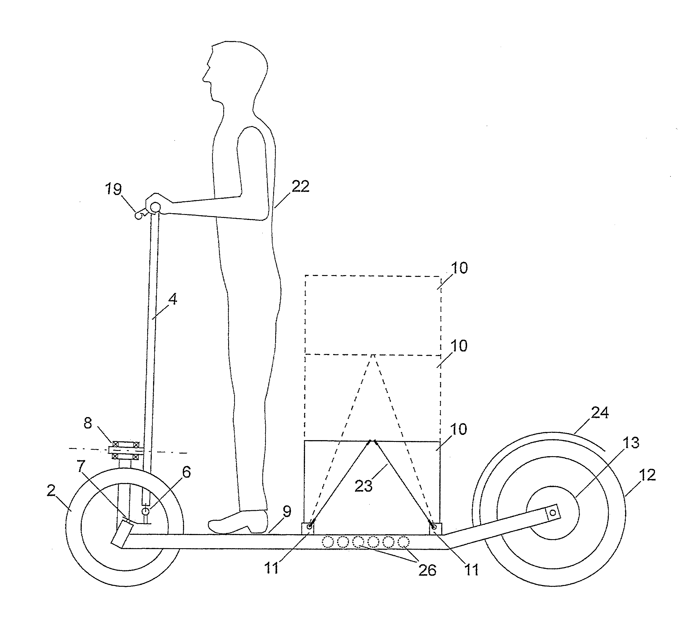 Transport vehicle having a  three-wheel chassis