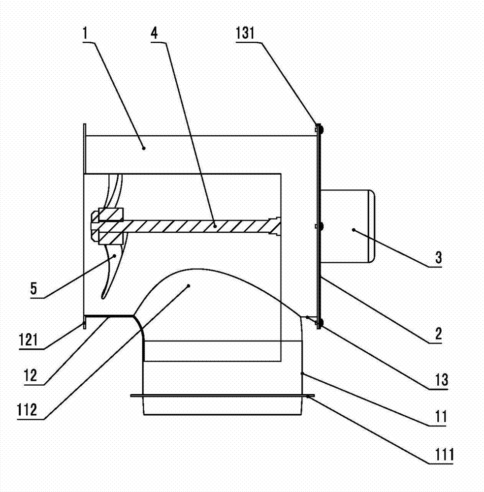 Easy-maintenance axial flow smoke fan with inlet air and outlet air in different directions