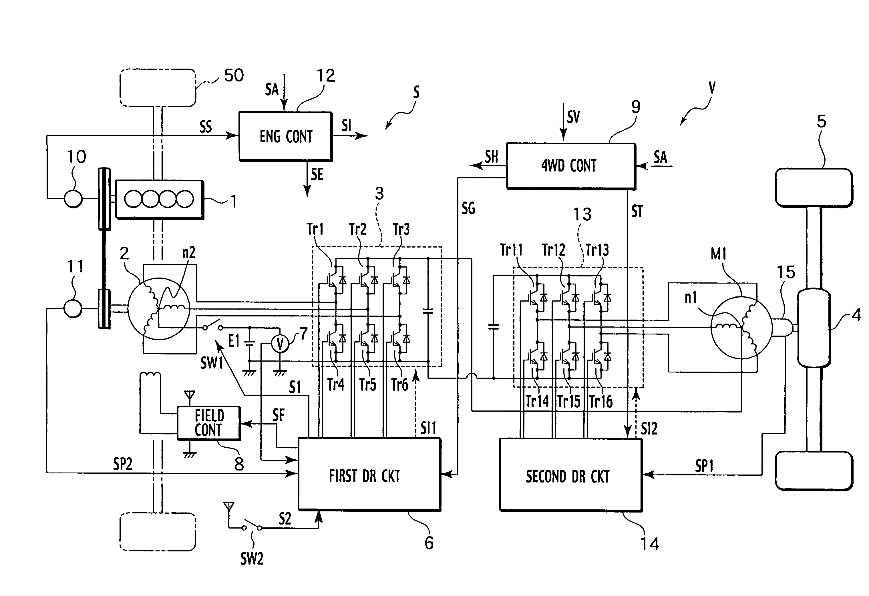 Control device for motor-driven 4WD vehicle and related method