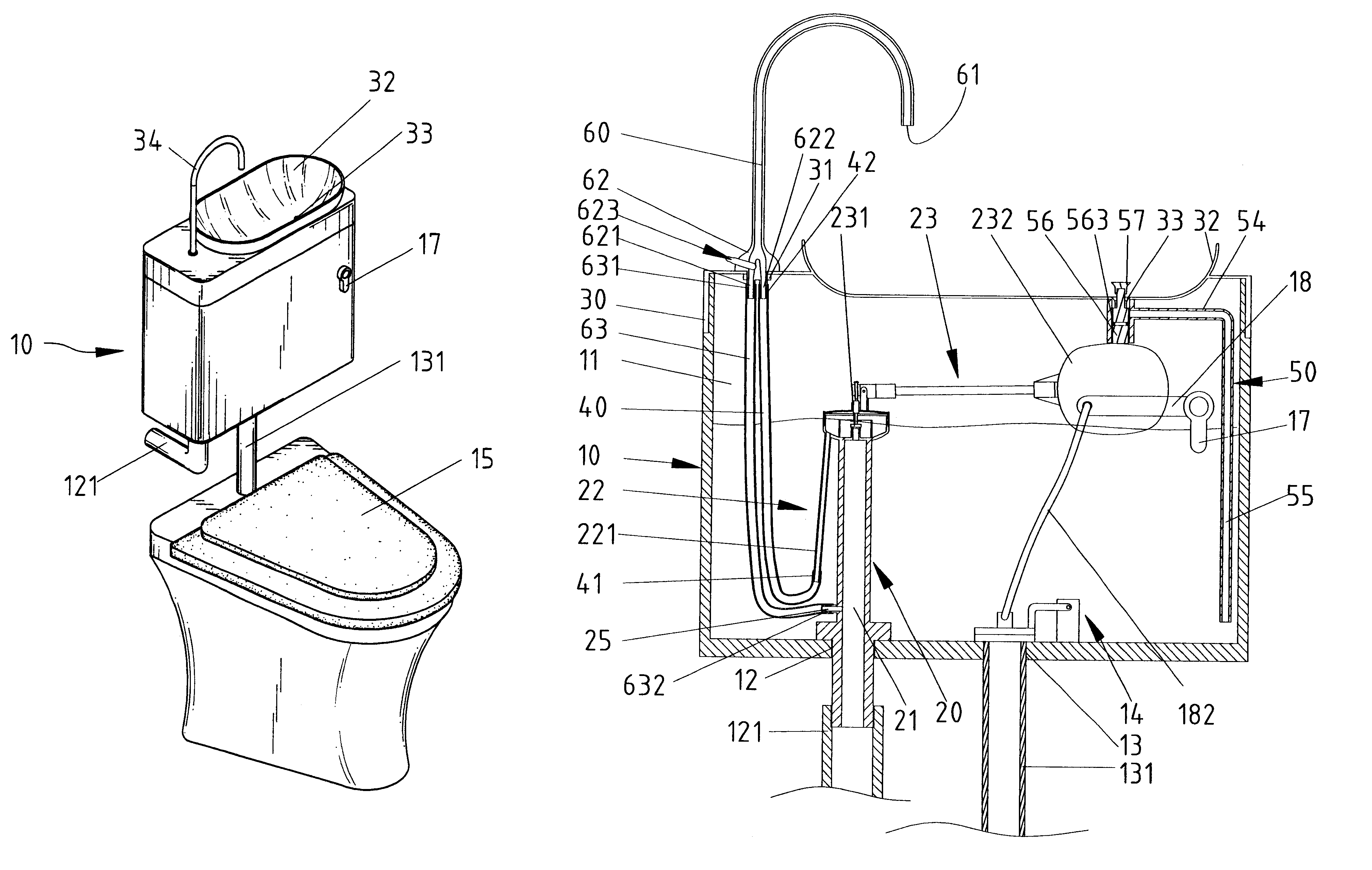 Water-saving device for a toilet having a sink with a float-operated drain valve