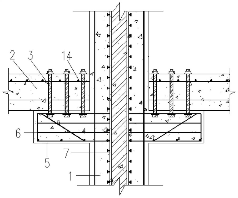 Connecting joint of prefabricated steel reinforced concrete column and profiled steel sheet composite plate and construction method