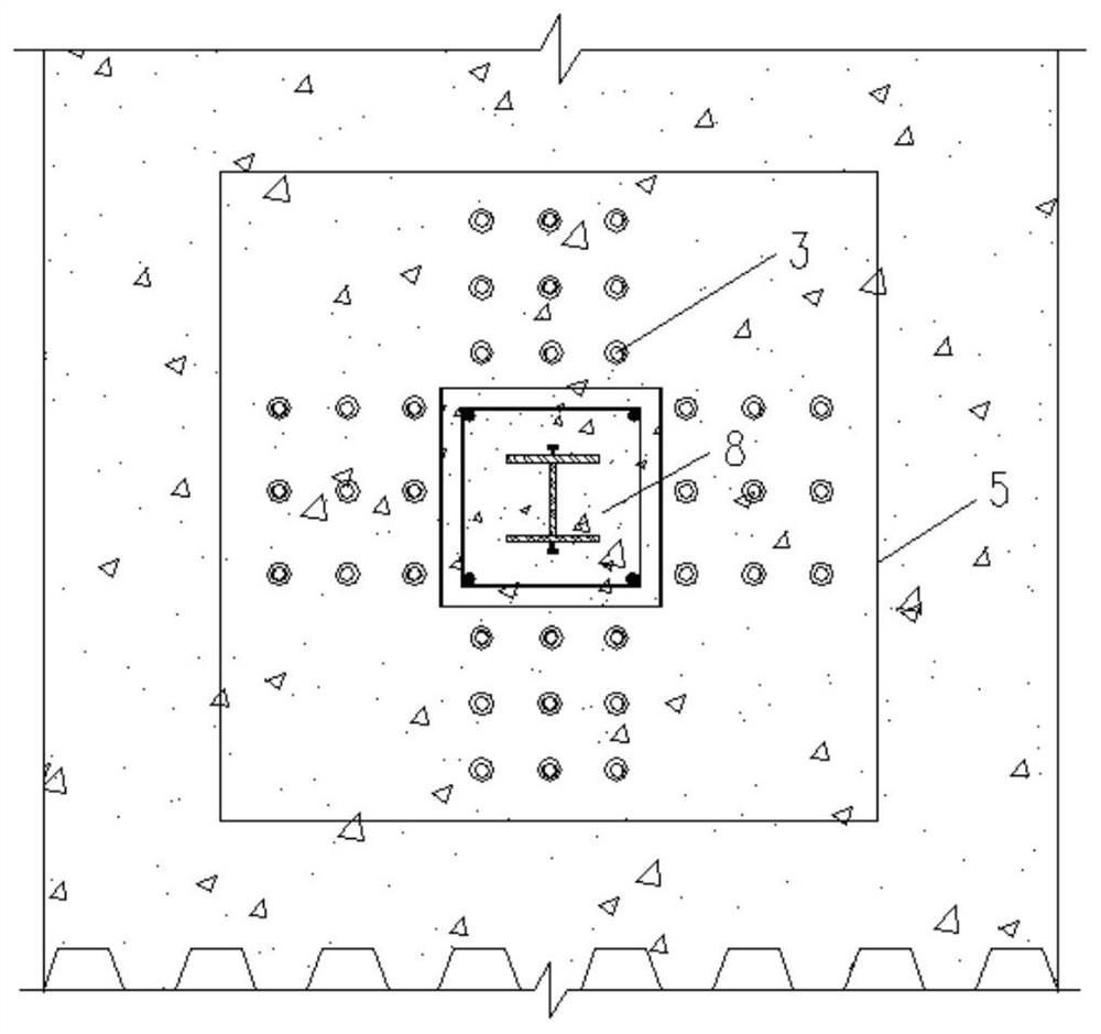 Connecting joint of prefabricated steel reinforced concrete column and profiled steel sheet composite plate and construction method