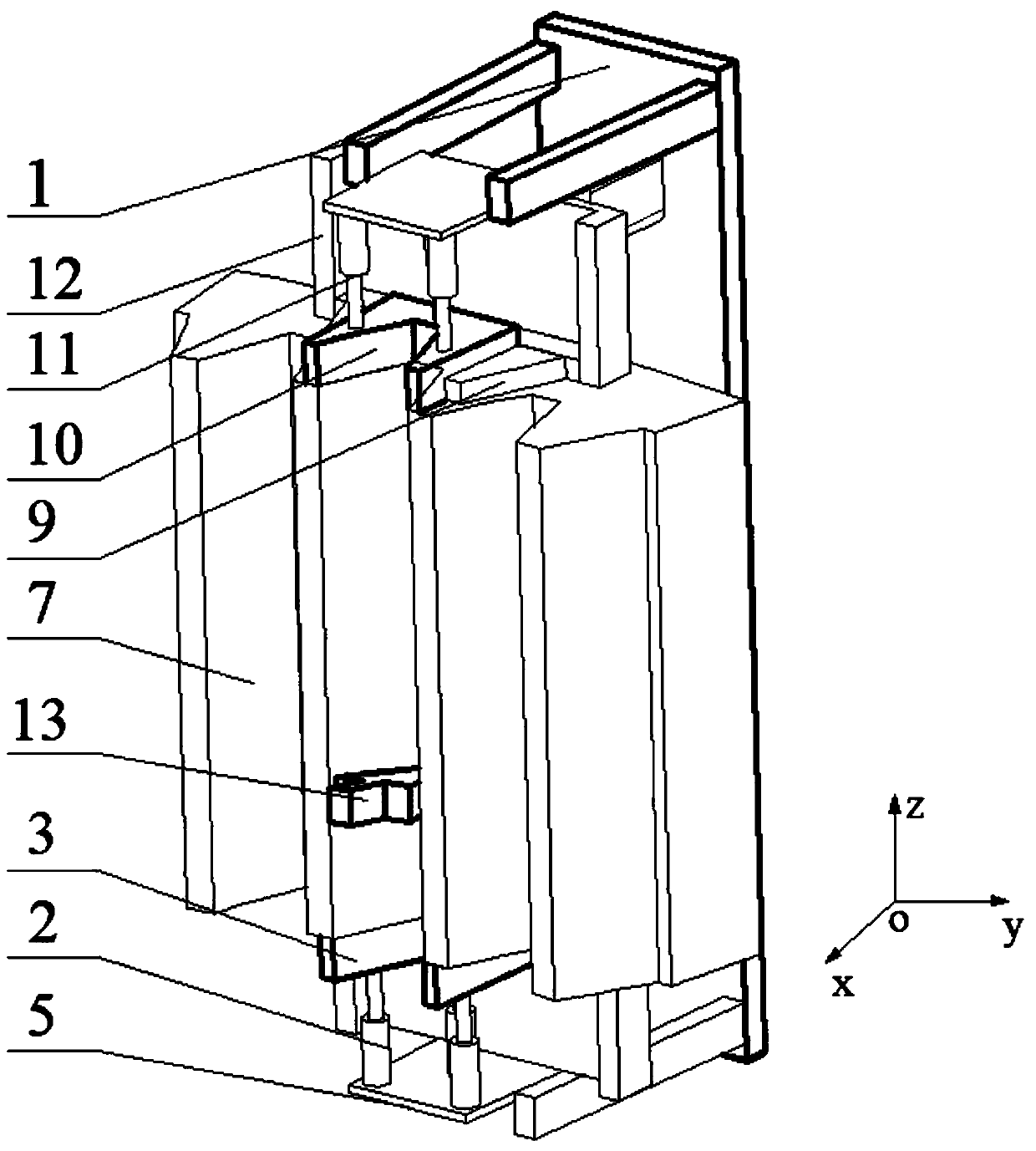 A device for lifting the mass of the tooth-by-tooth heating end with a guide block