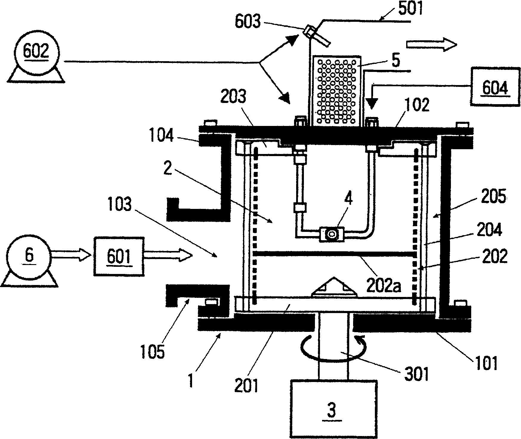 Device for treating powder particles by rotary flow