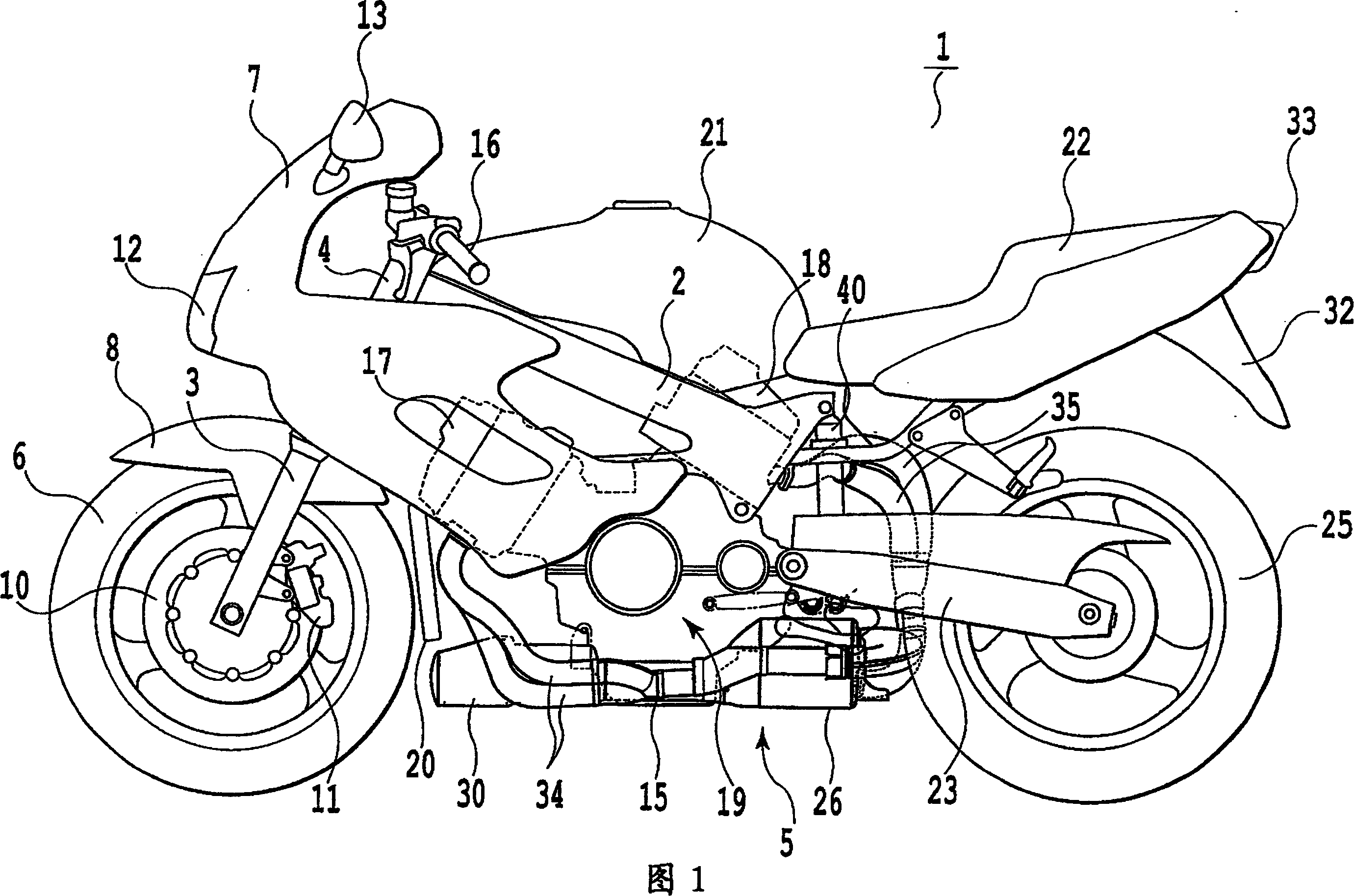 Exhaust device for two-wheel motorcycle
