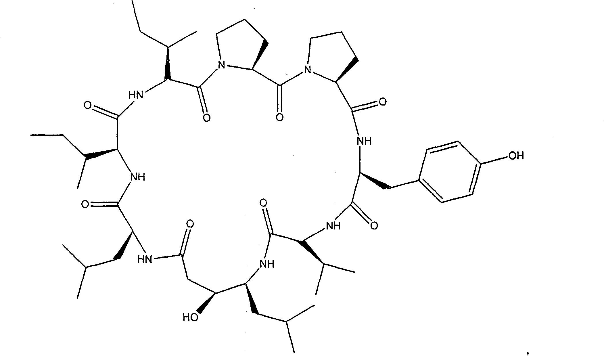 Cyclic peptide with -val-sta-leu- residue segment and used as immunity inhibitor and synthetic process thereof