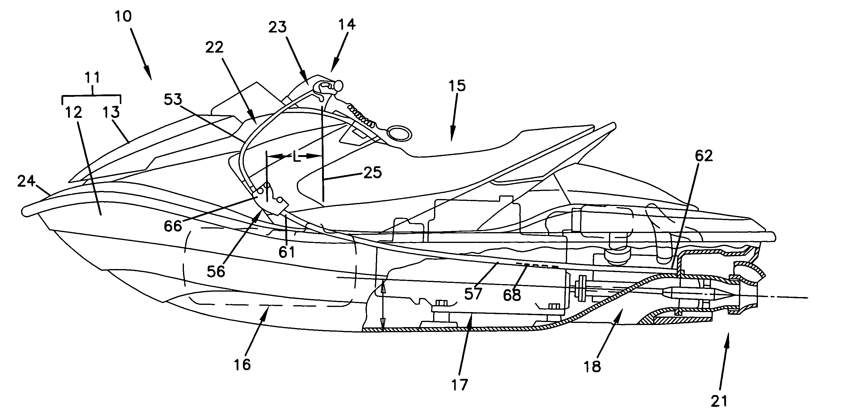 Trim operating wire structure for personal watercraft