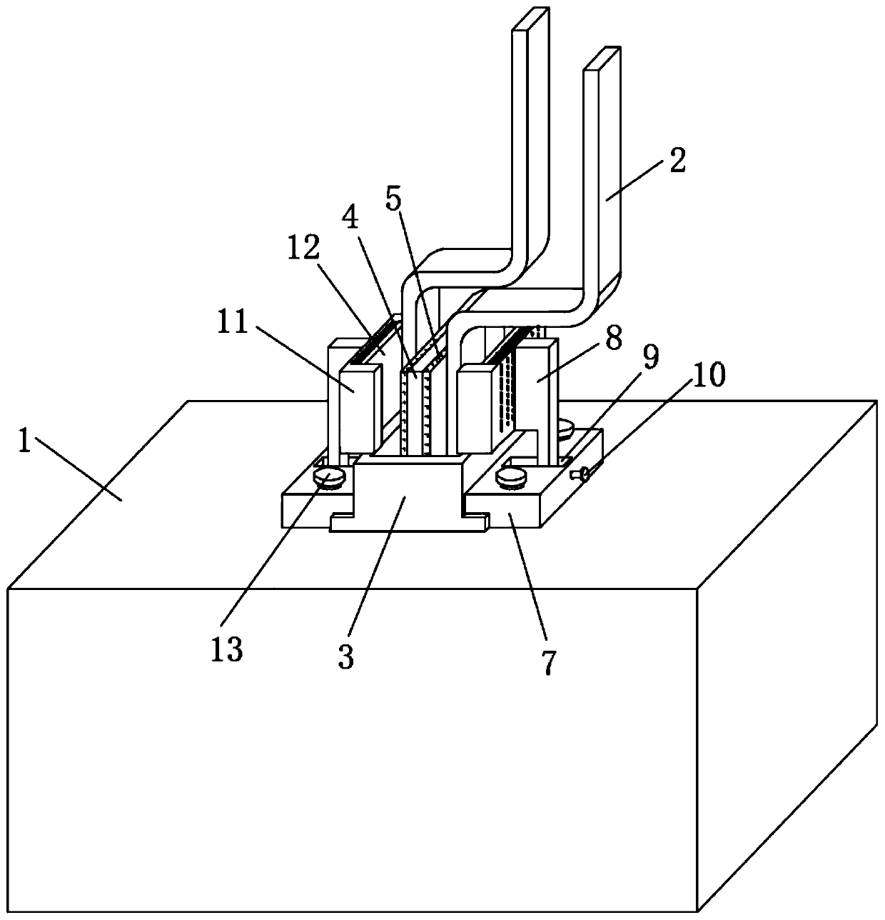 Fixing device for transformer outgoing copper bar and fixing method thereof