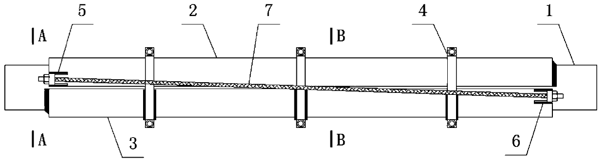 Prestressed recoverable steel compression bars constrained by clamp-type circular tubes
