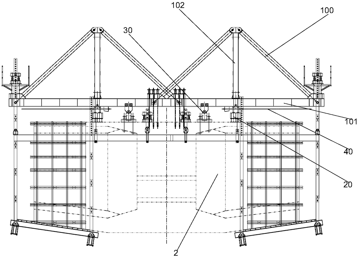 Walking type trackless triangular hanging basket and construction method thereof