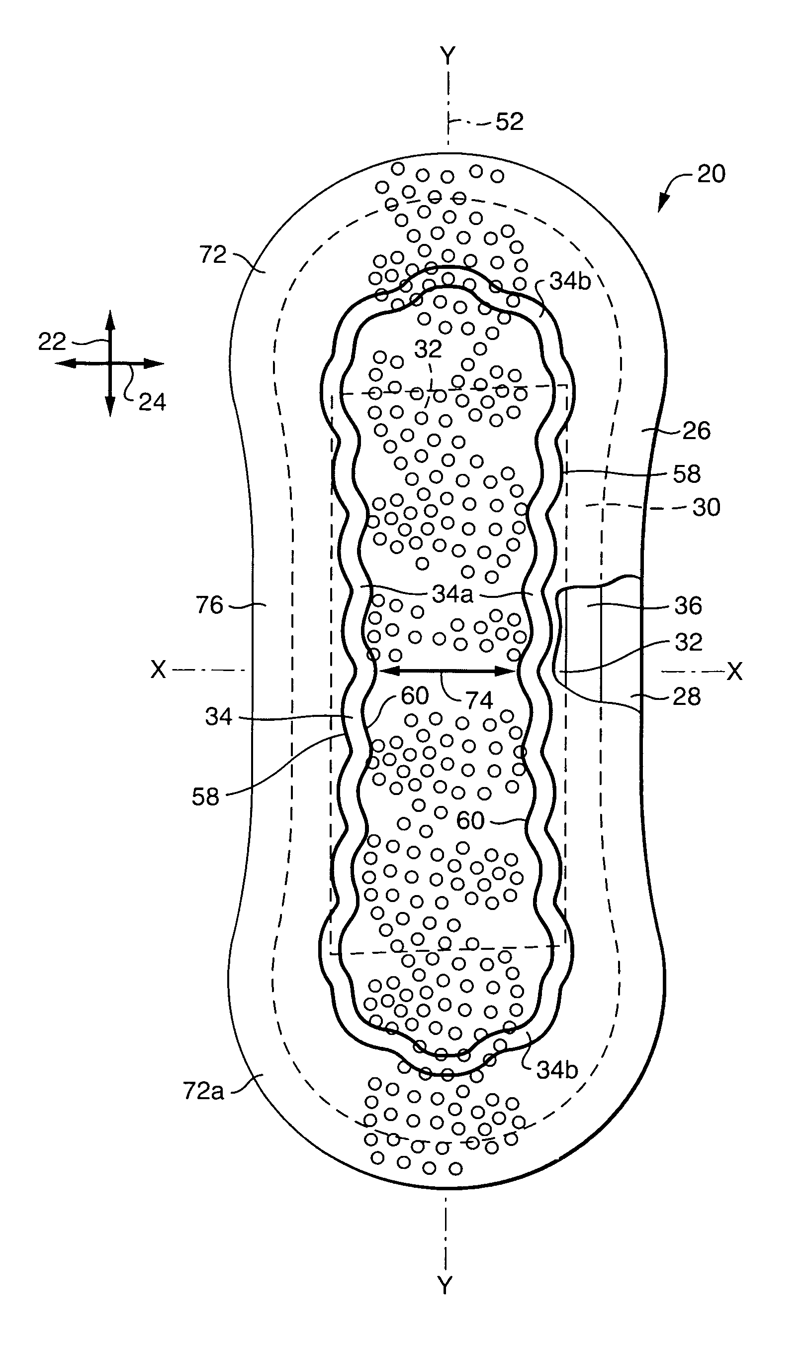 Nonlinear, undulating perimeter embossing in an absorbent article