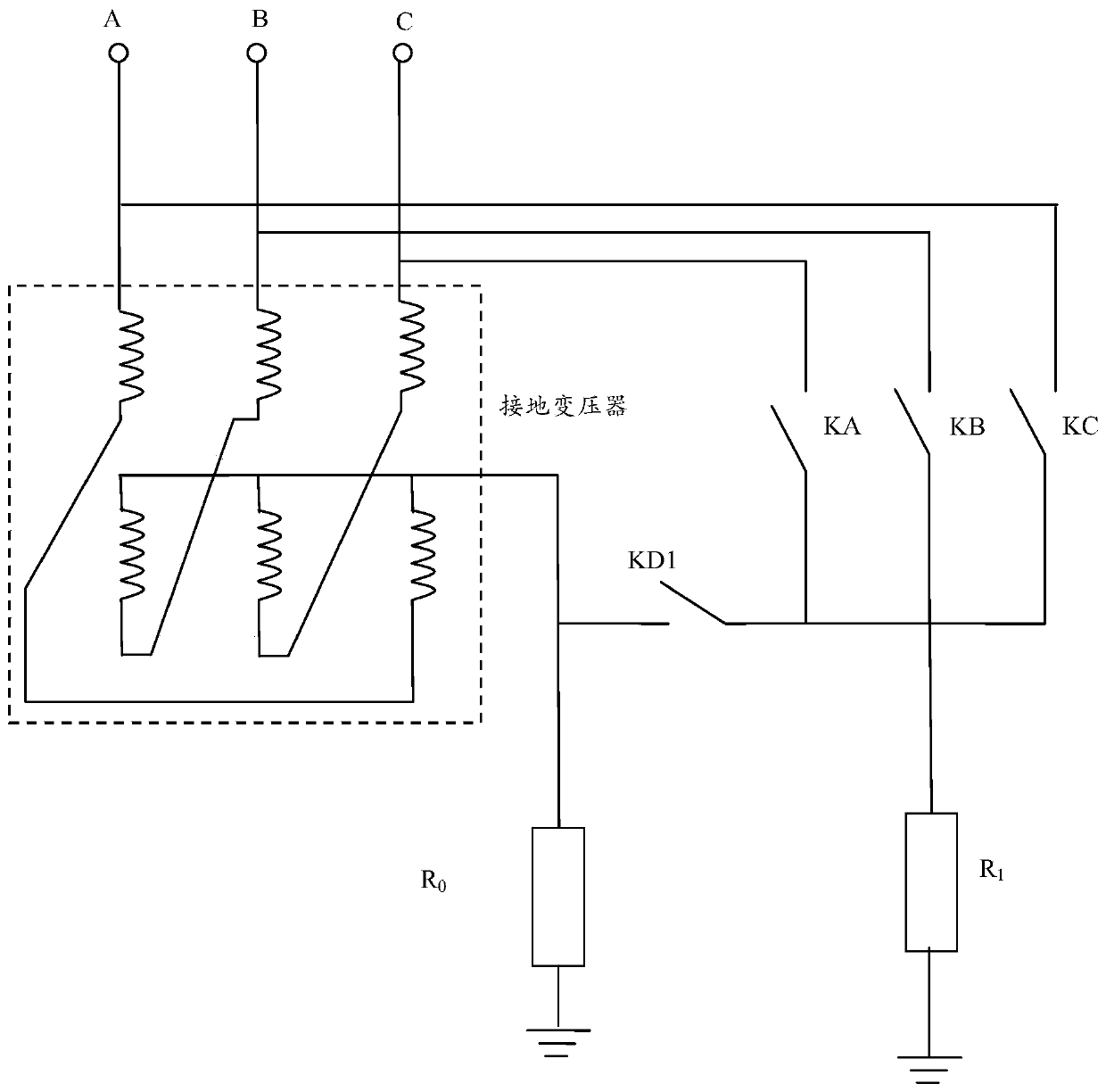 Substation small resistor grounding device and control method thereof