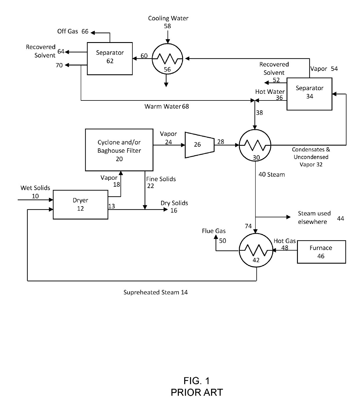 Process for separating solvent from spent oil sand solids using superheated steam