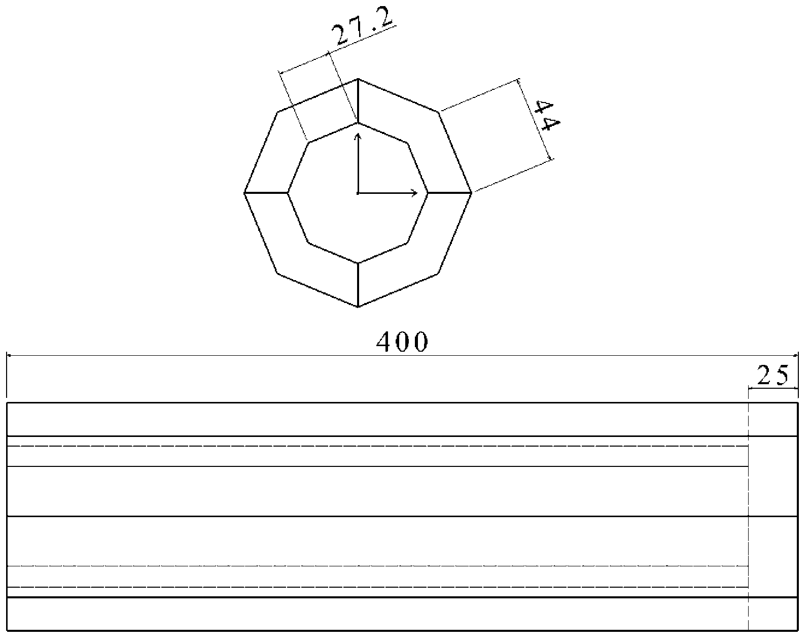 Multistage embedded type octagonal automobile energy absorbing and buffering device