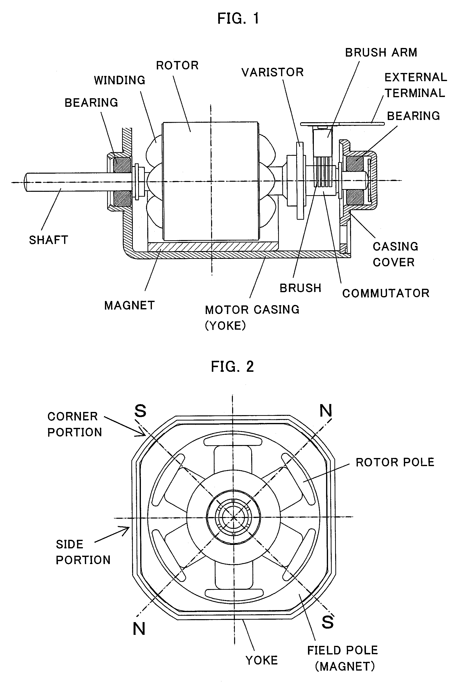 Small-sized motor having polygonal outer shape