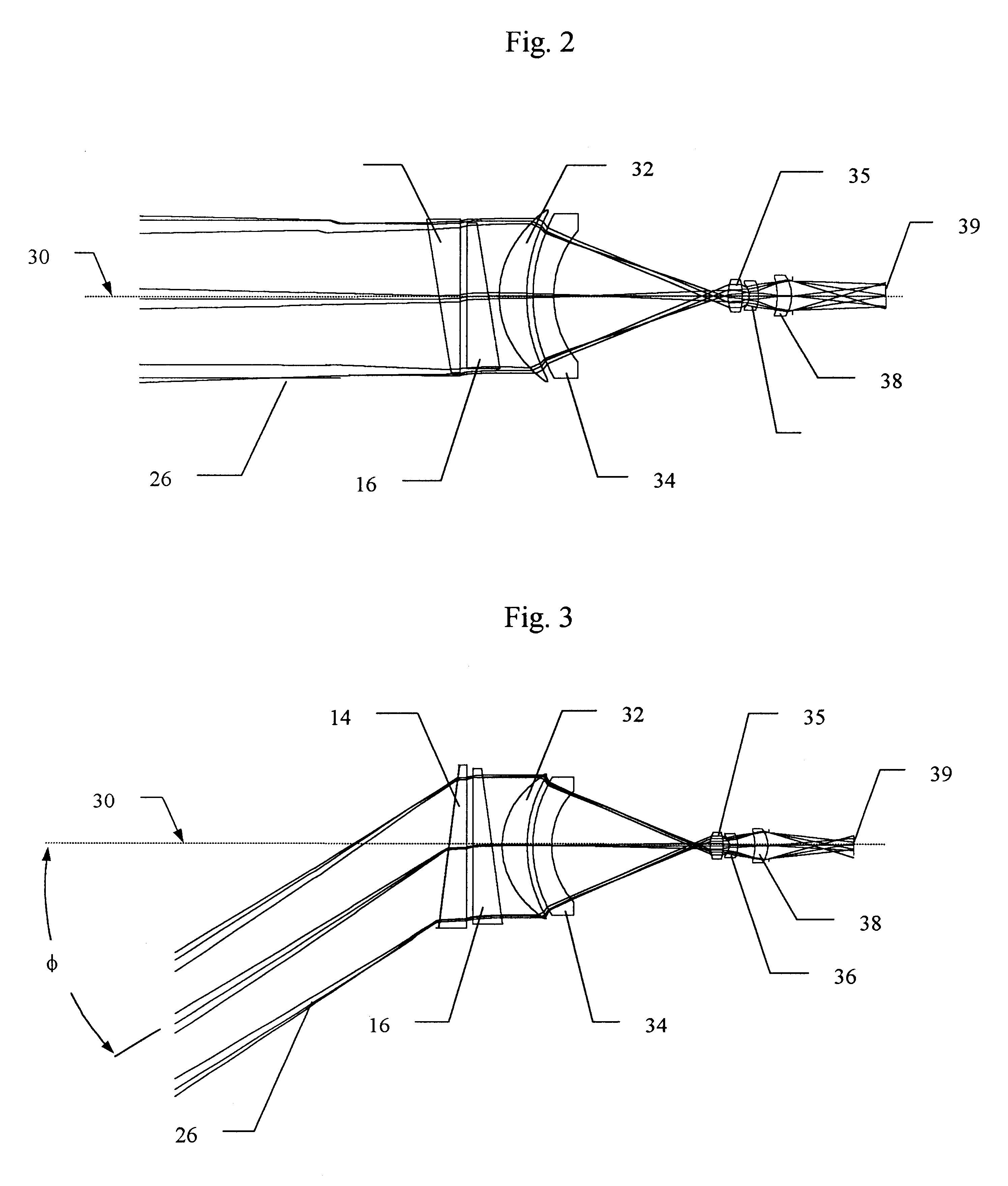 Beam steering optical arrangement using Risley prisms with surface contours for aberration correction