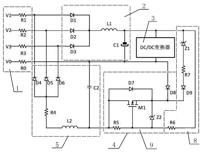 Switching power circuit for three-phase intelligent electric energy meter