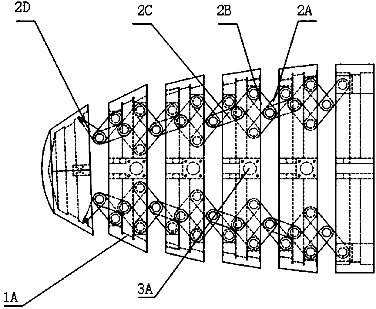 Aircraft deformation nose cone device based on spatial two-degree-of-freedom expandable mechanism