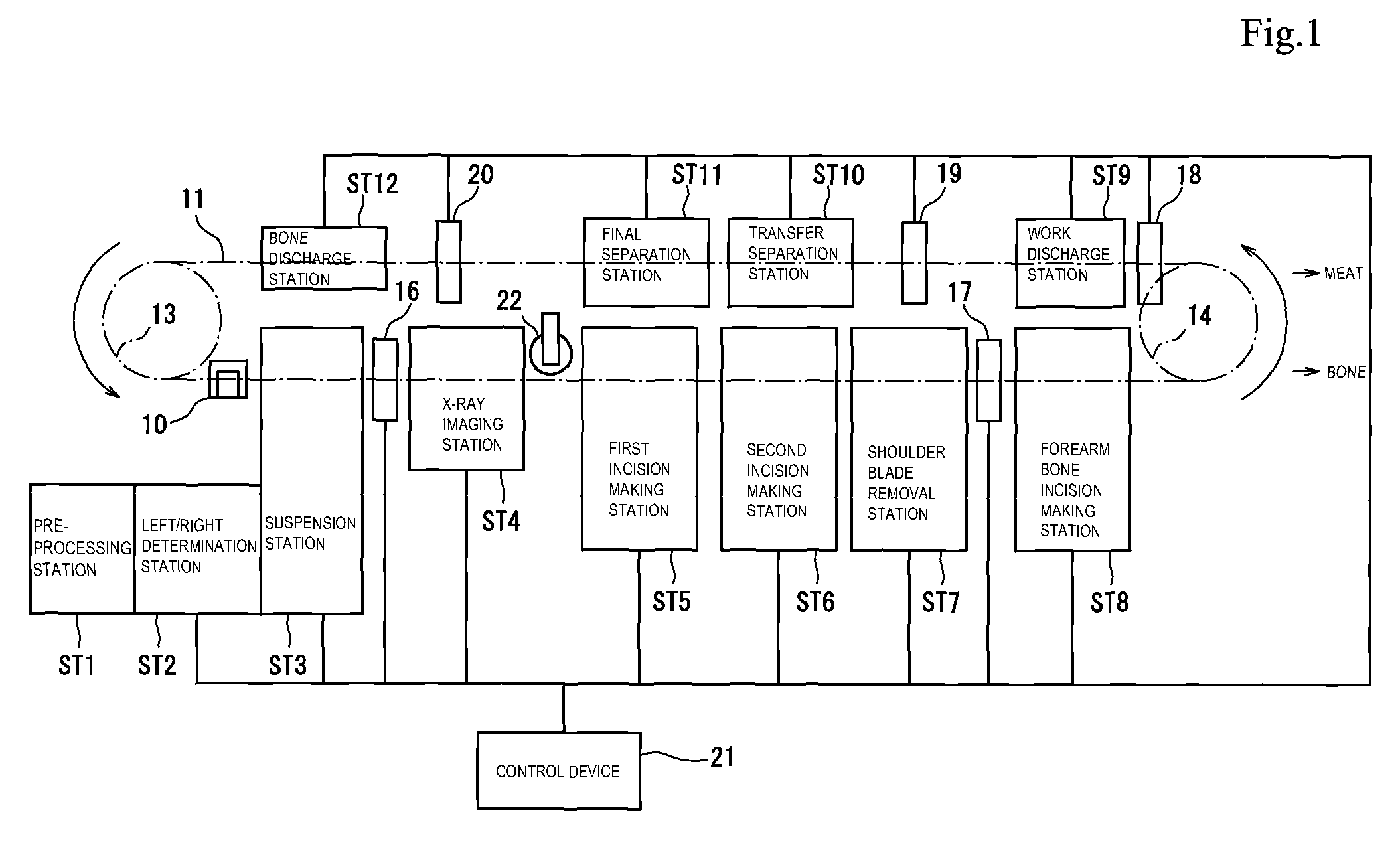 Device and method for conveying bone-in meat and deboning system of bone-in meat including the device