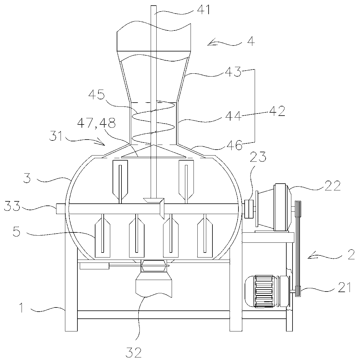 Feed stirring device with differential rotation mechanism