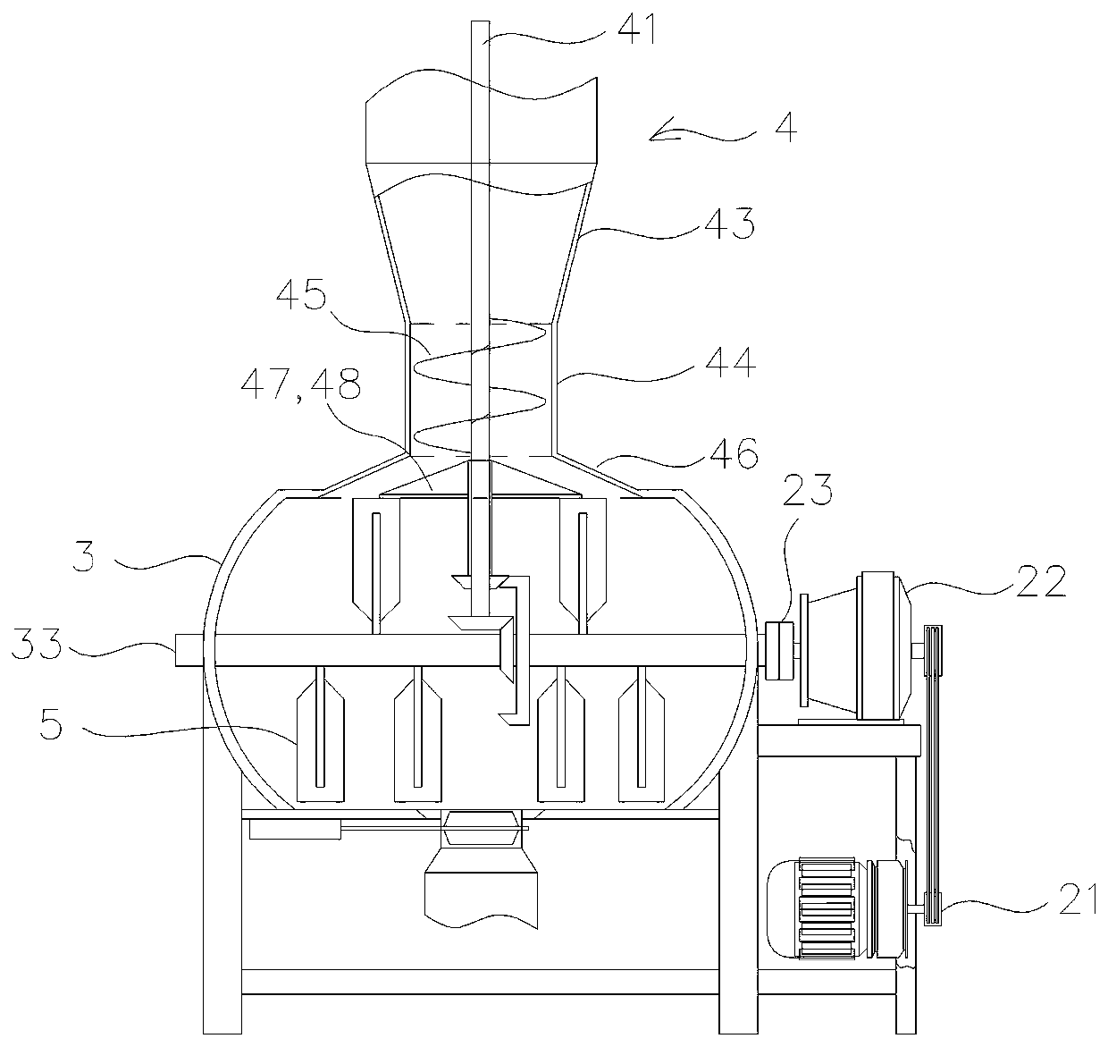 Feed stirring device with differential rotation mechanism