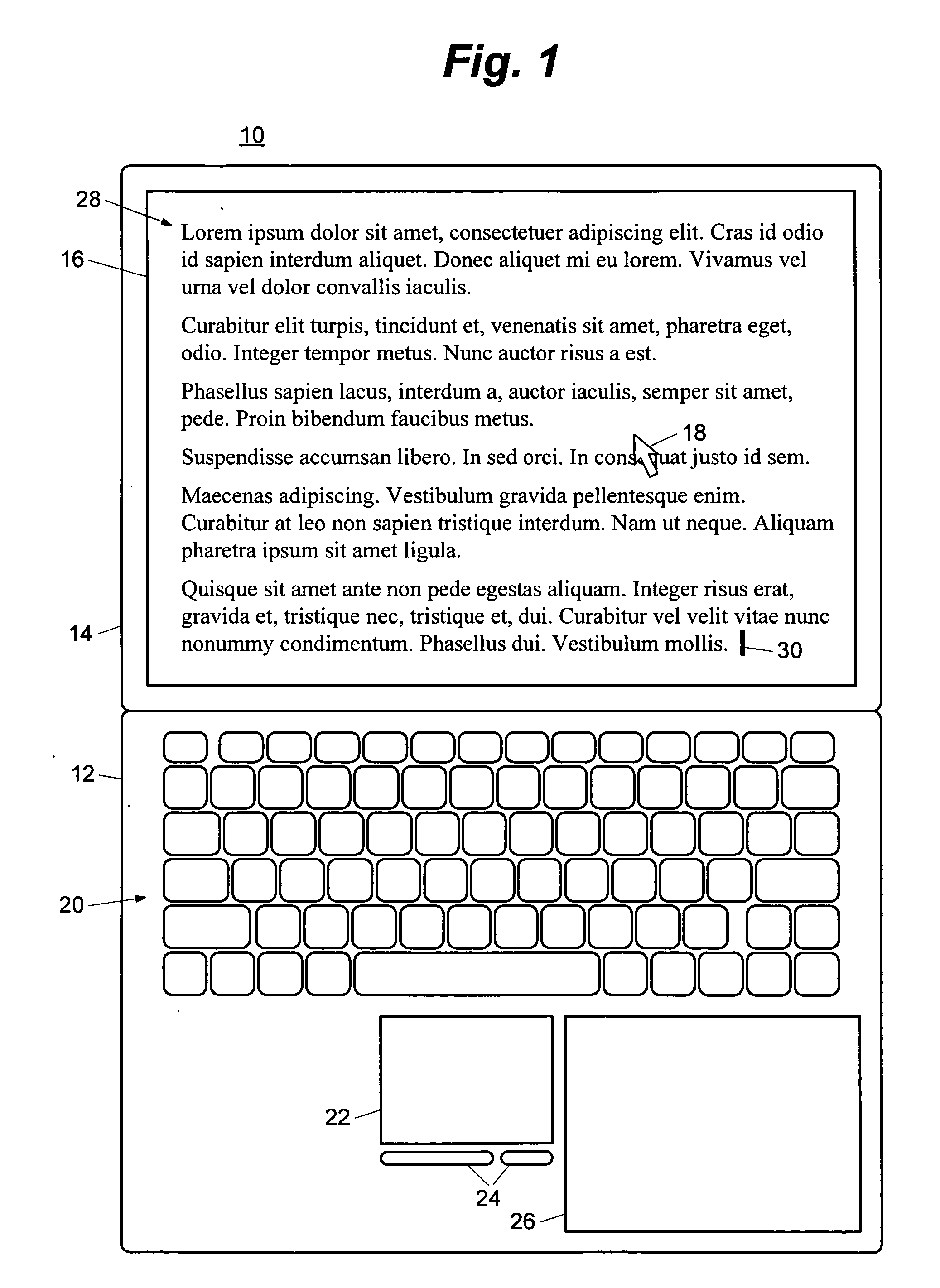 Portable computer and method for taking notes with sketches and typed text