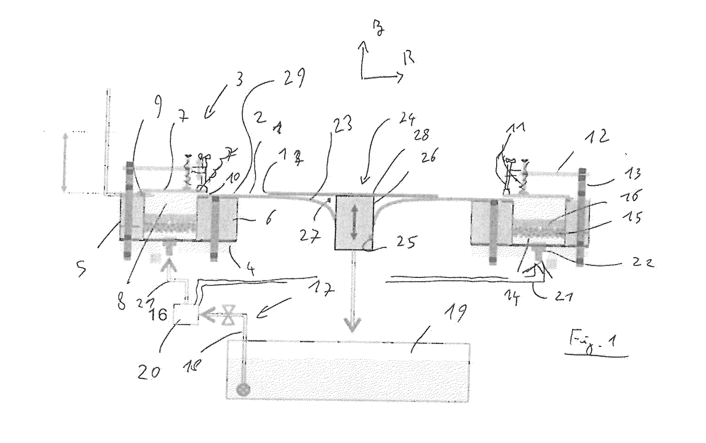 Device and method for creation of a hydraulic jump, notably a fountain or swimming pool