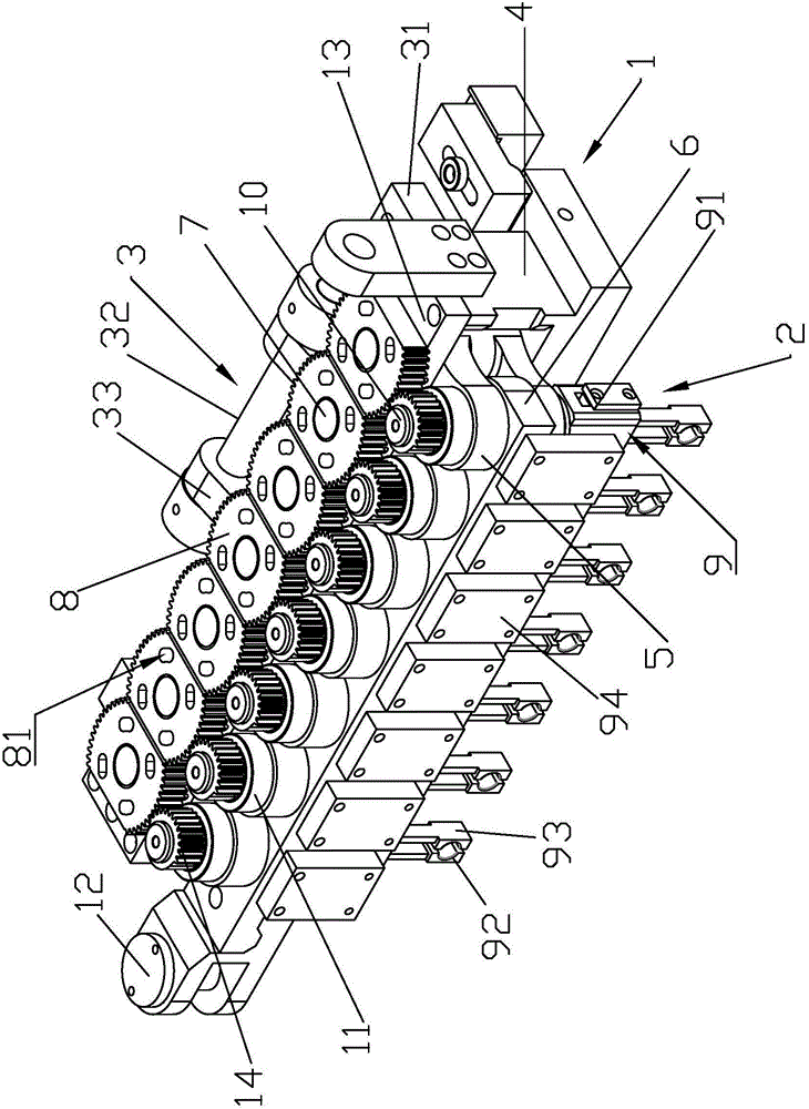 Clamping device of eight-station cold heading machine