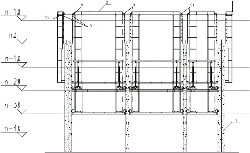 Construction method for cylindrical frame supporting type hydraulic-climbing integral steel platform formwork shear steel plate layer