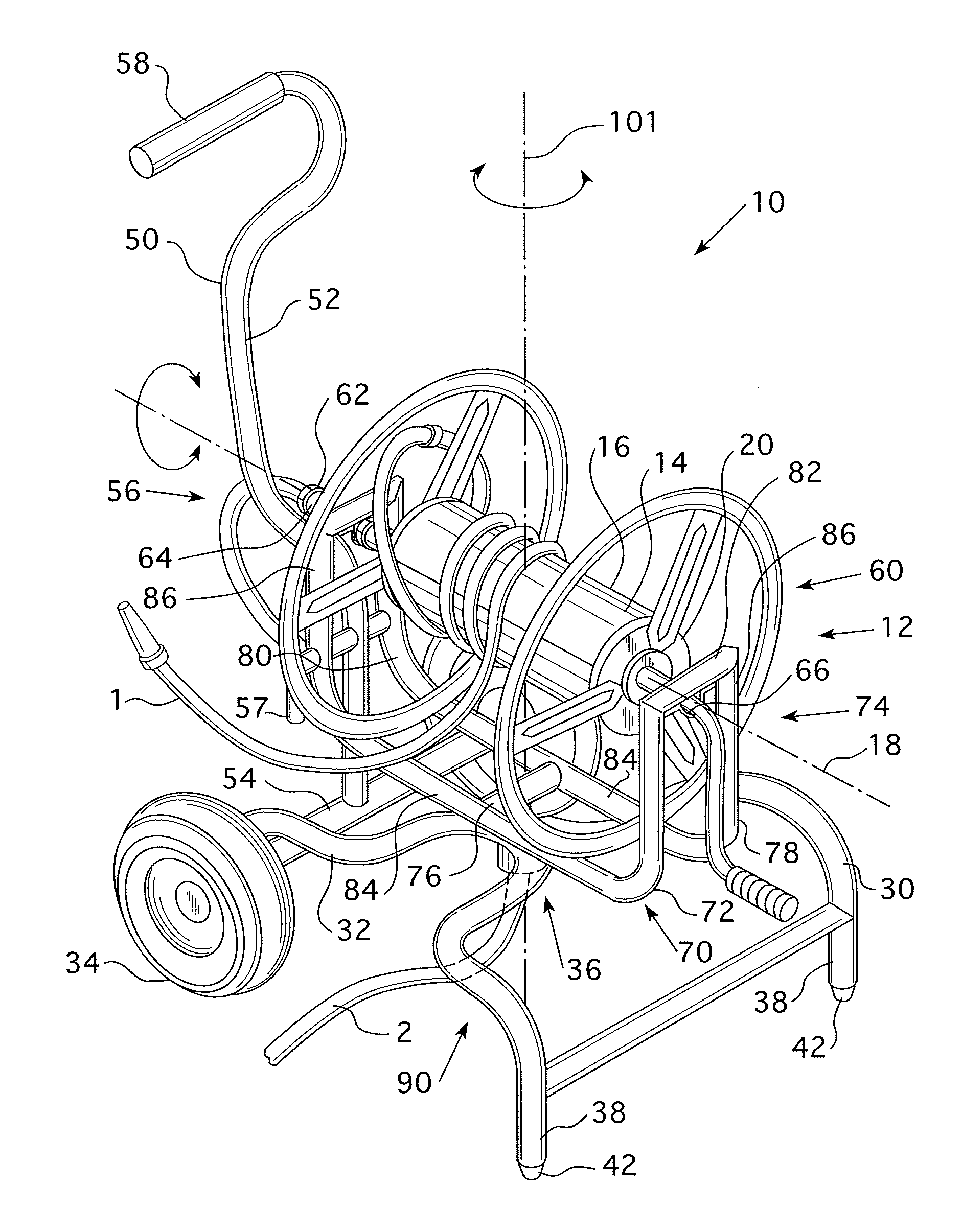 Vertical pivot for a swivel hose wagon