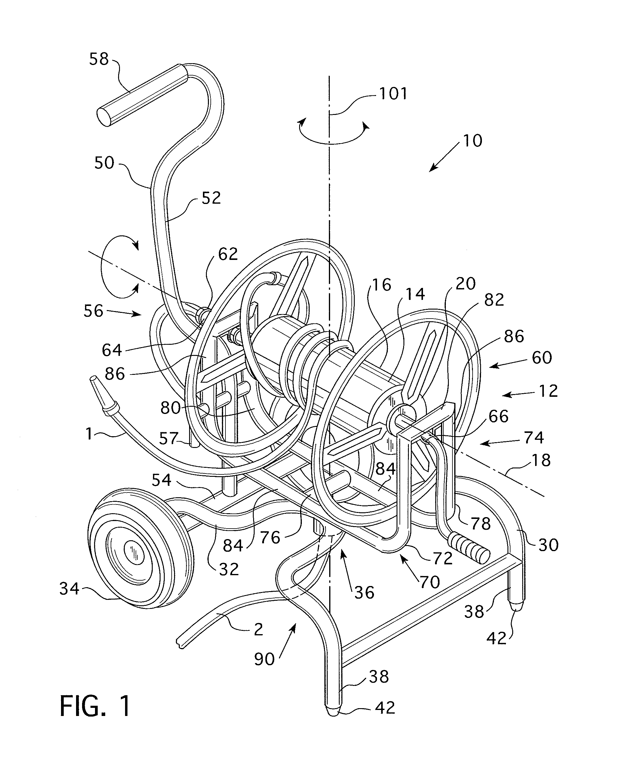 Vertical pivot for a swivel hose wagon