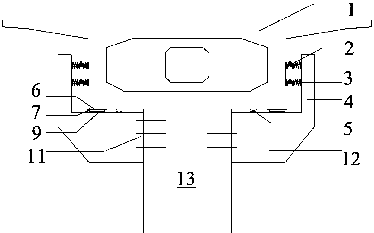 Anti-overturning structure additionally arranged for existing single-pier bridge