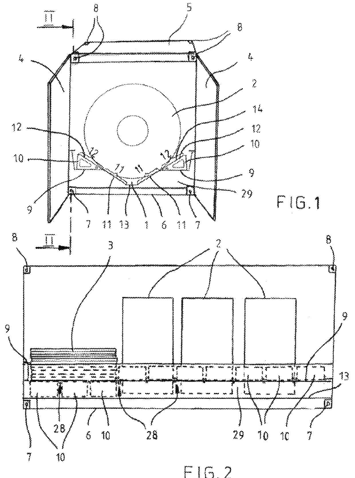 Container including object-supporting chute and pivot mechanism