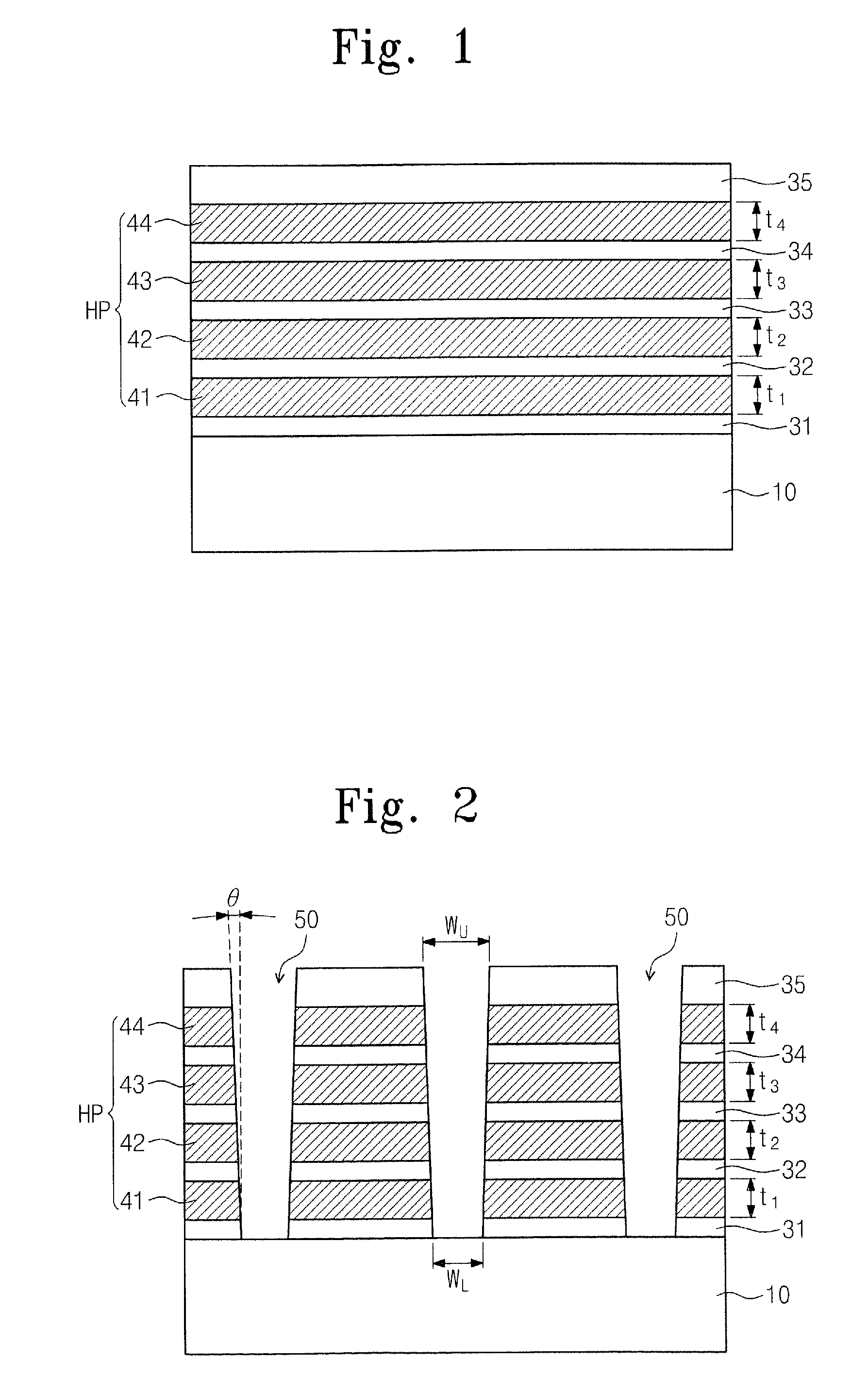 Three-dimensional microelectronic devices including repeating layer patterns of different thicknesses