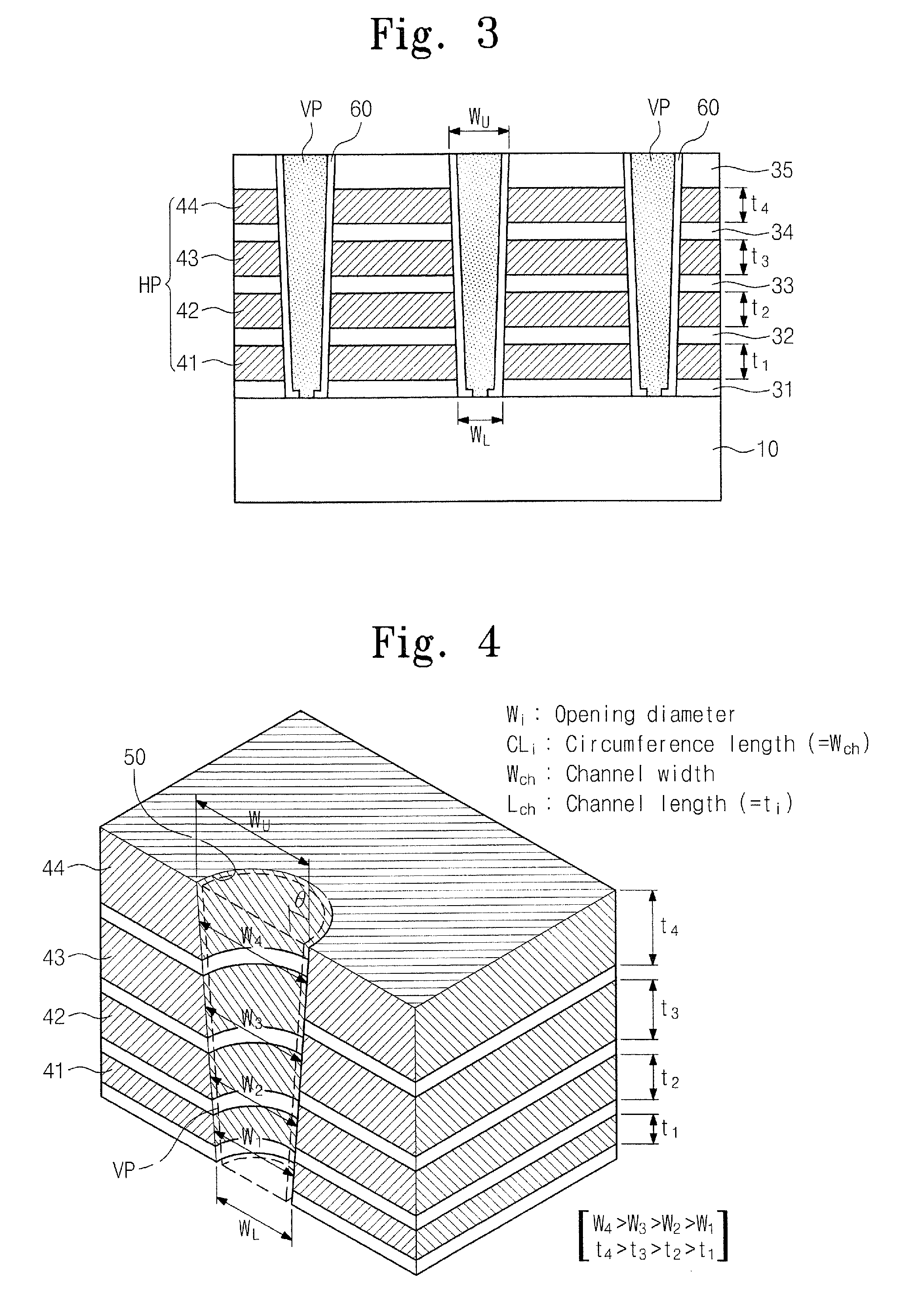 Three-dimensional microelectronic devices including repeating layer patterns of different thicknesses