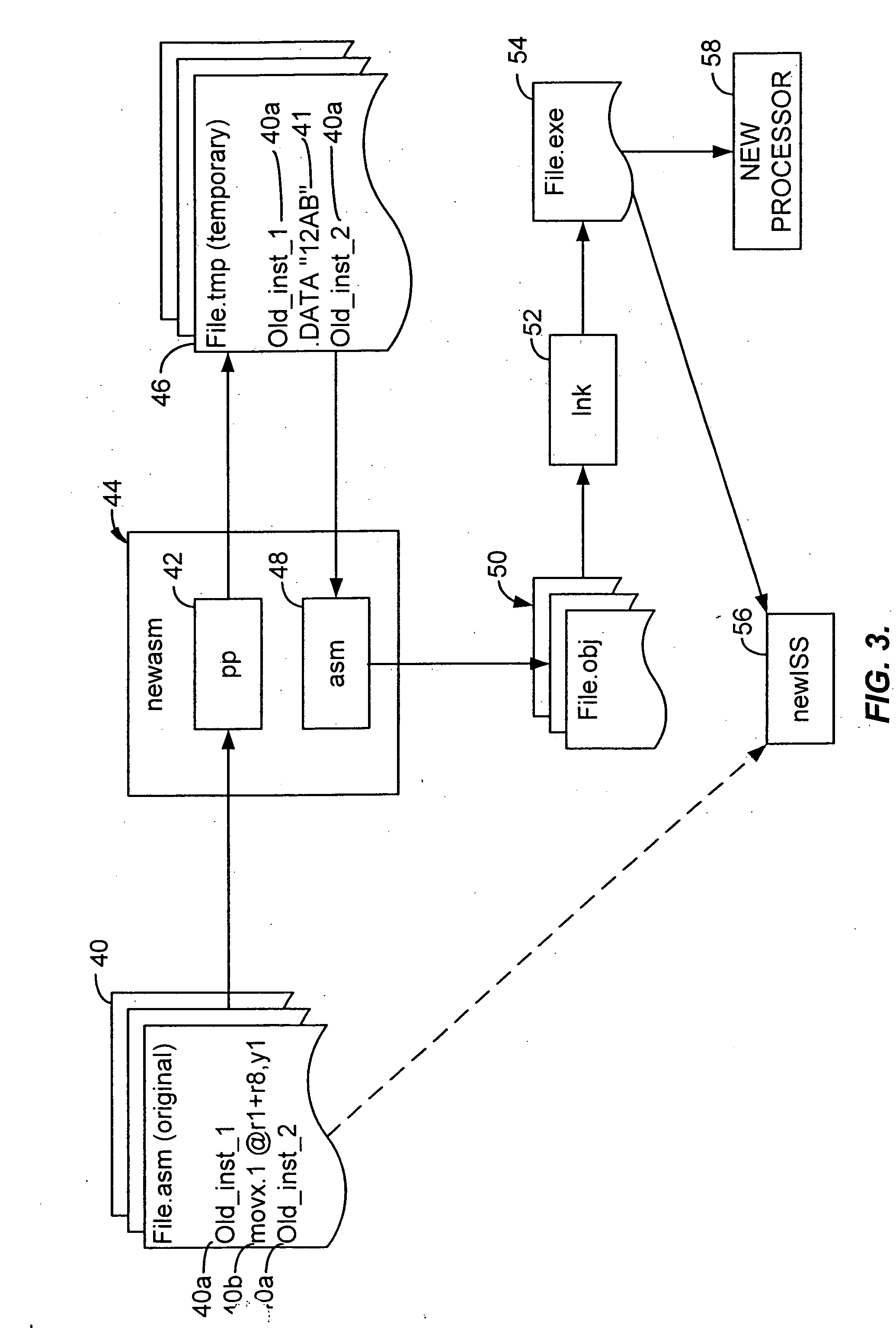 Assembly language code compilation for an instruction-set architecture containing new instructions using the prior assembler