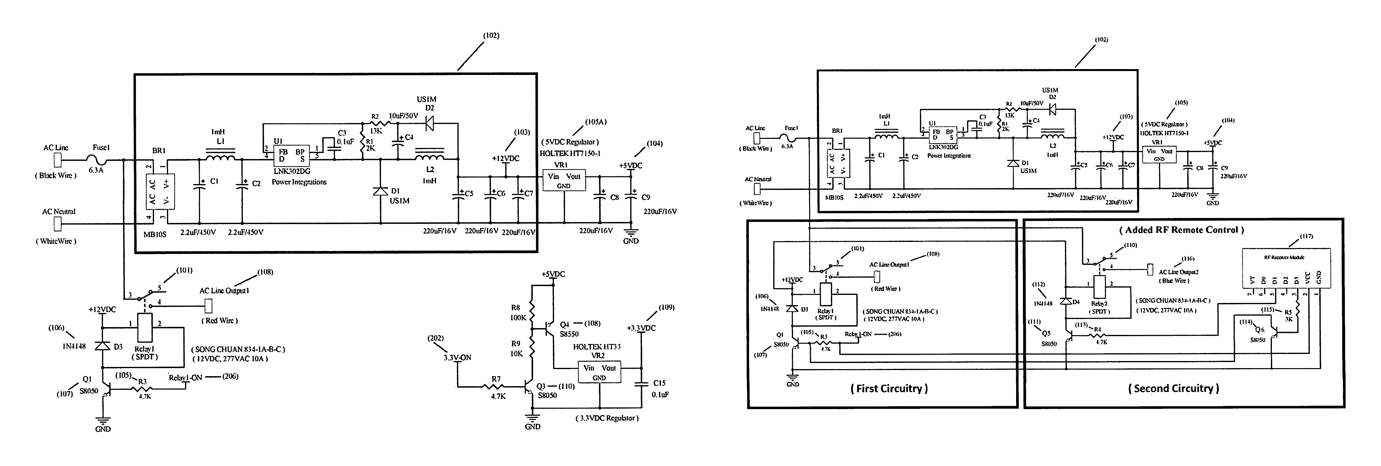 Two circuit lighting controller with sensors and RF remote