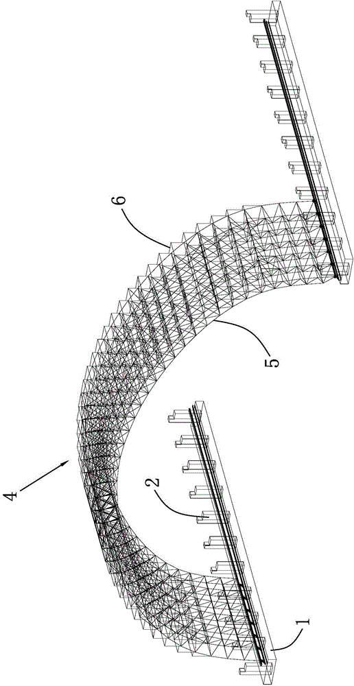 Construction process for arched cylindrical-shaped latticed shell provided with arched steel grid jig frame by adopting slippage installation