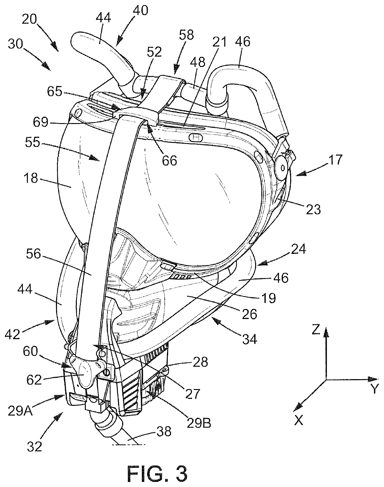 Breathing mask for aircraft and method for putting a breathing mask in folded position for storage in a storage unit