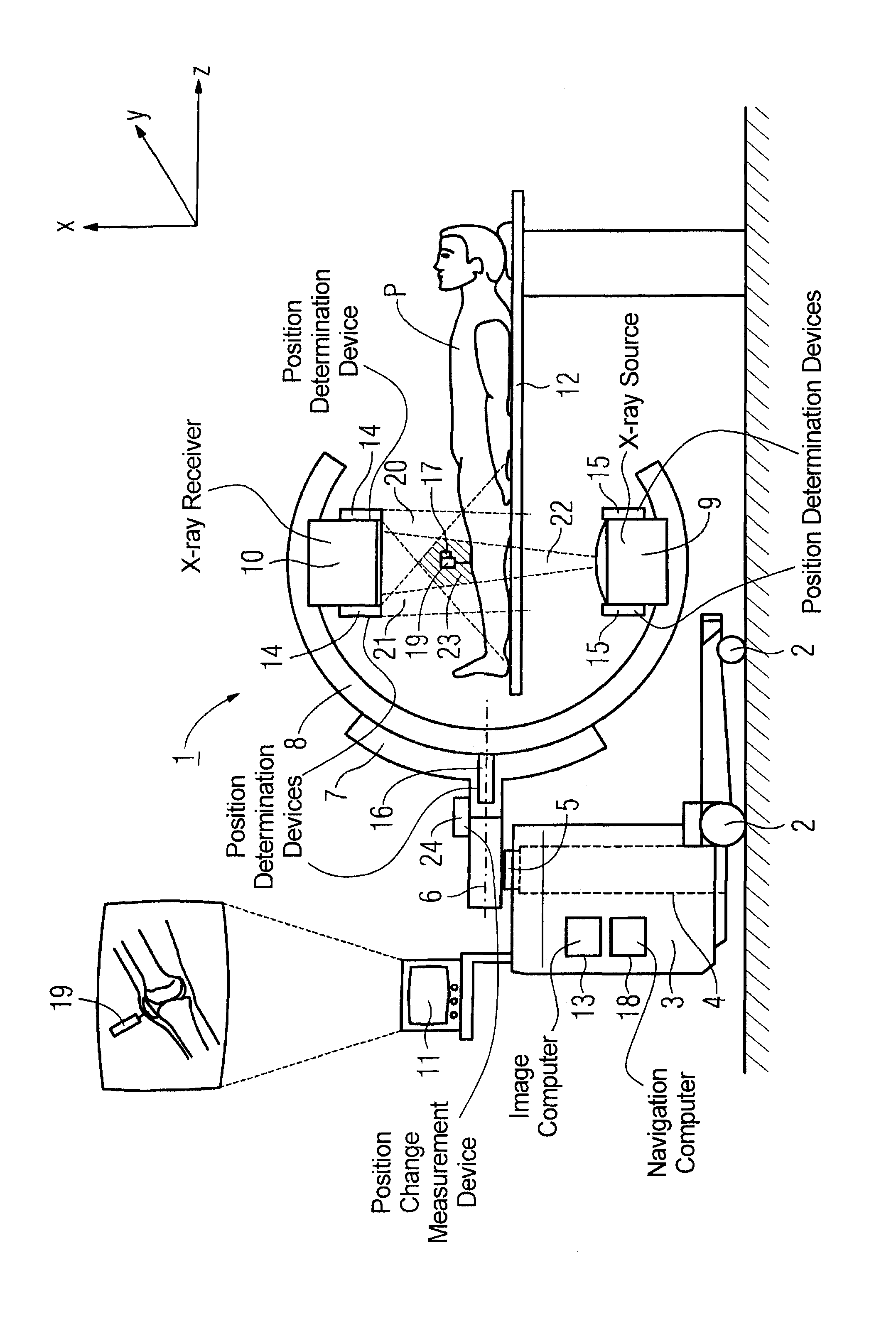 Medical apparatus with image acquisition device and position determination device combined in the medical apparatus