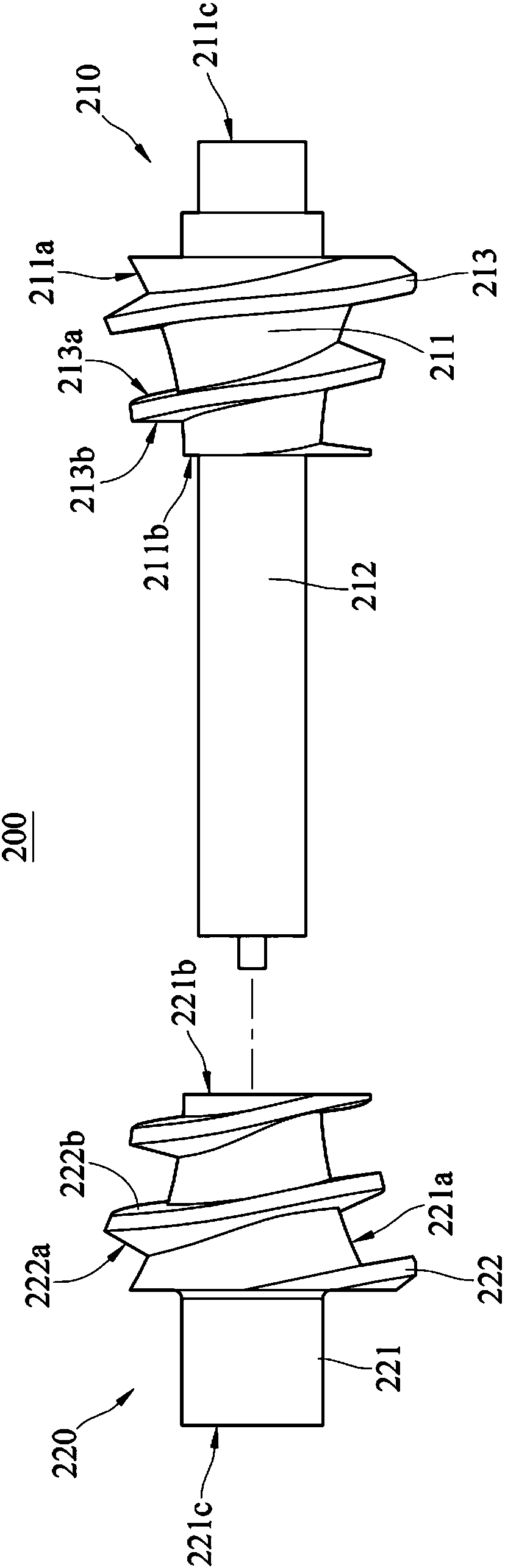 Rotary device with combined drive shaft and combined drive shaft