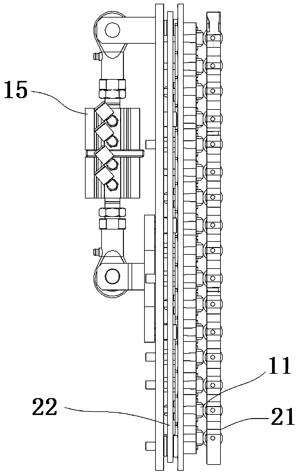 Driving device for rollers on modular belt and conveyor system