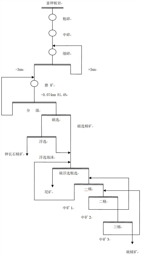 A kind of technological method of recovering sulfur concentrate from potassium-rich slate