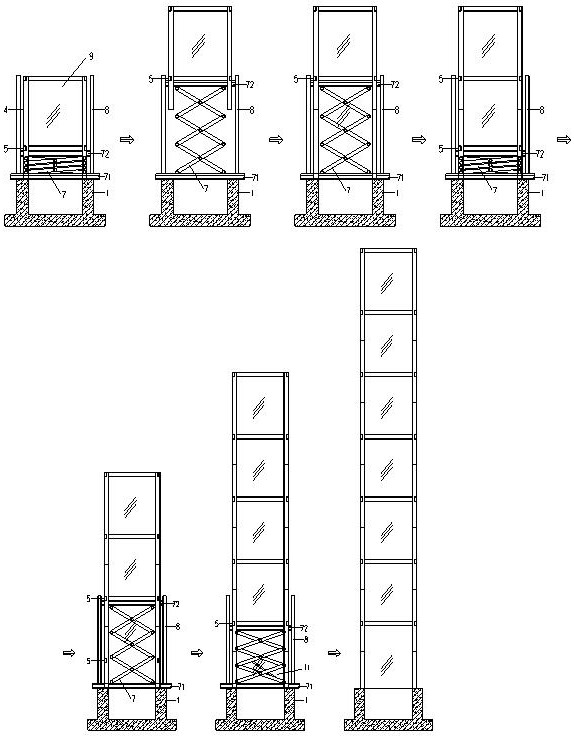 Jacking process and jacking mechanism for additionally installing elevator in existing house
