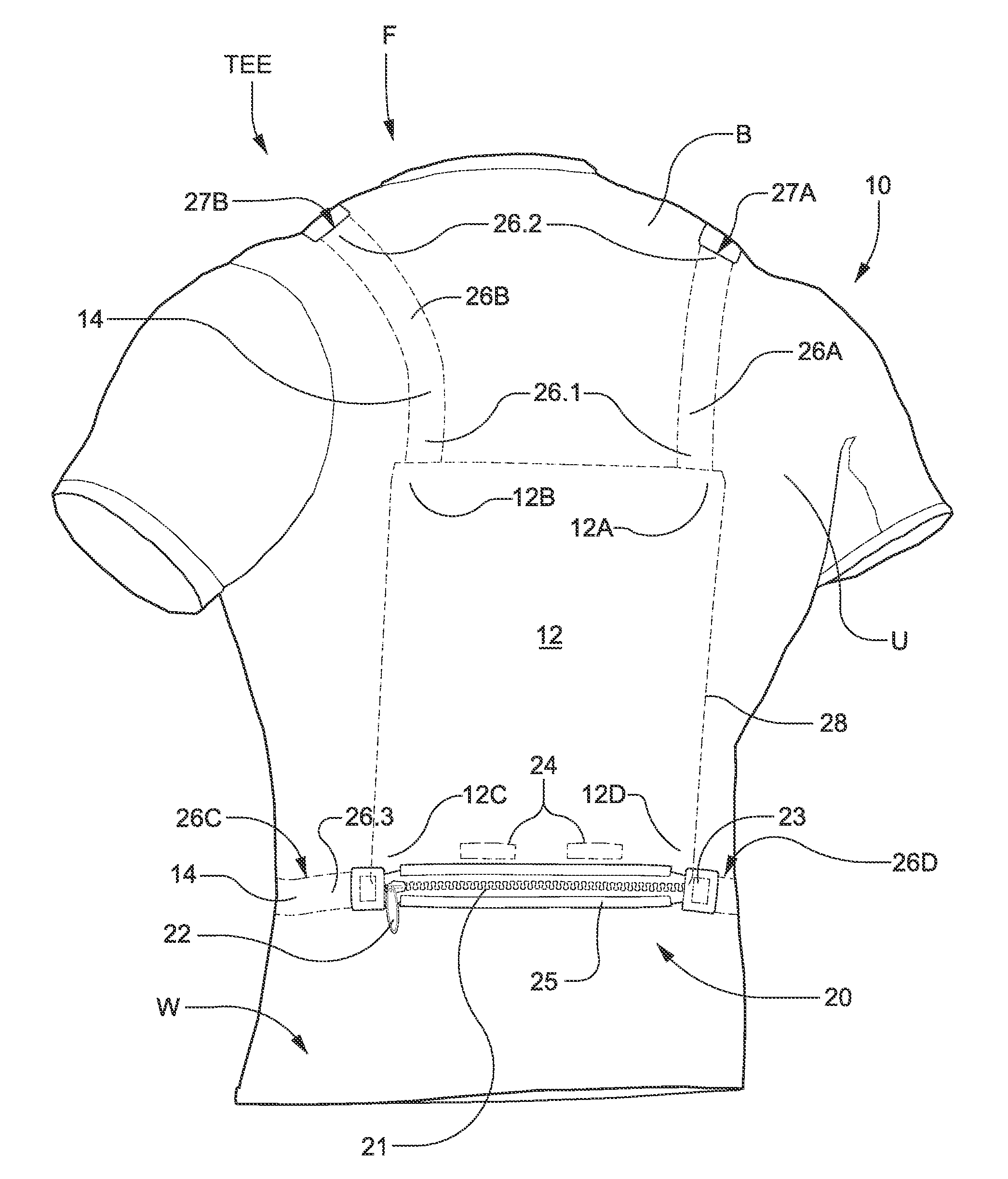 Garment with carrying pouch and support system